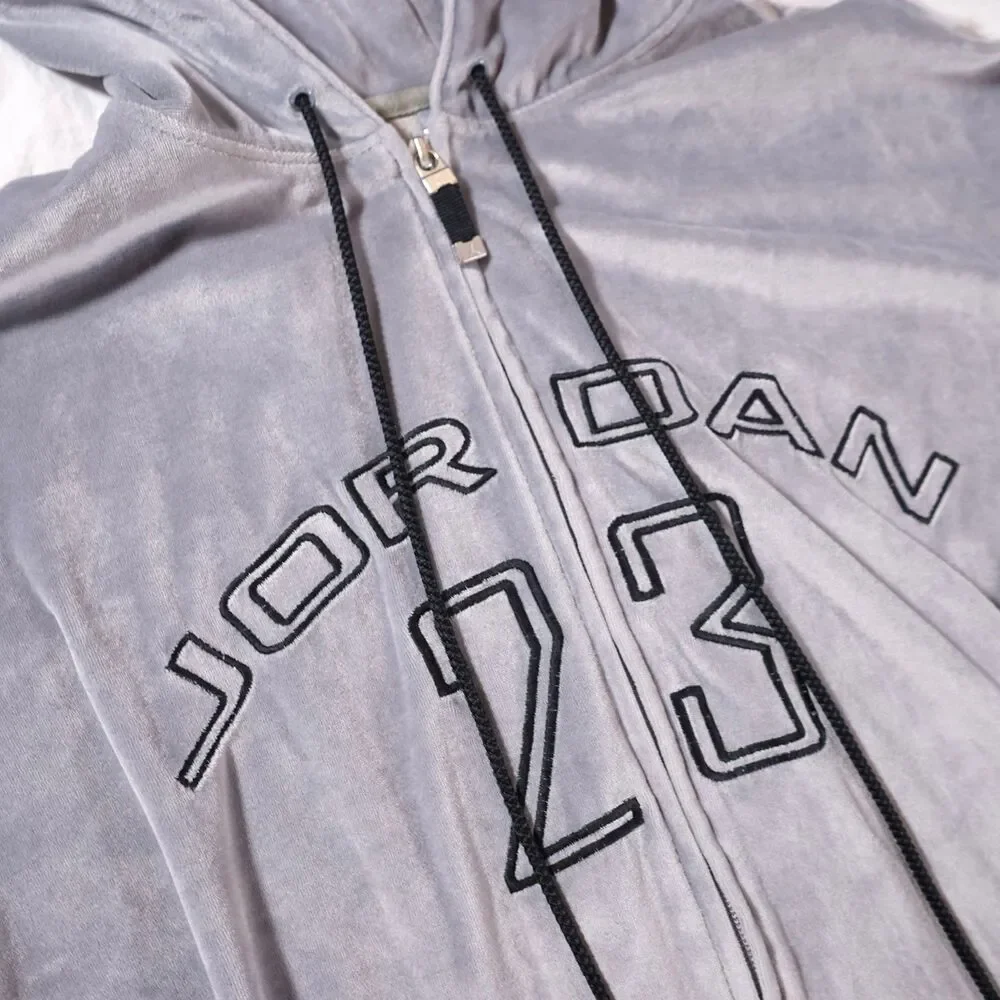 Jordan Velour Hoodie Full Zip Spellout Logo Rare Vintage See Photos XXL
